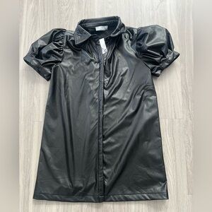 Blueb Black Leather Dress with Puff Sleeves